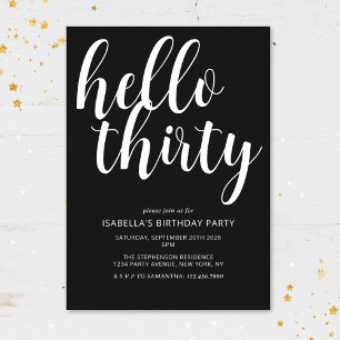 Invitation Fête d'anniversaire 30 ans chic noir et blanc mode