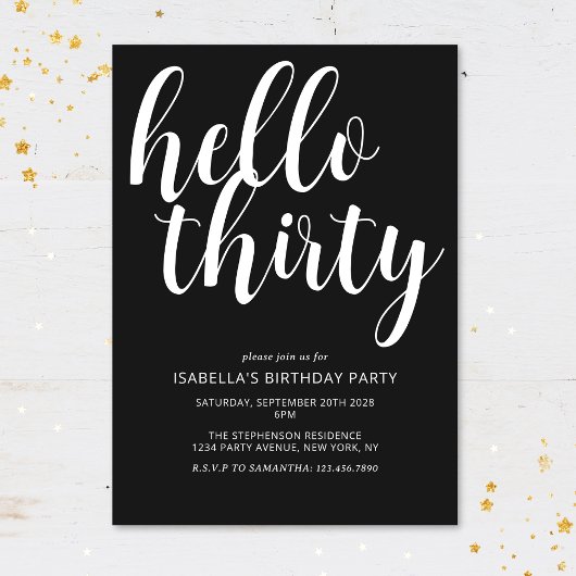 Invitation Fête d'anniversaire 30 ans chic noir et blanc mode