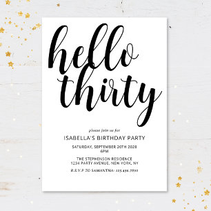 Invitation Fête d'anniversaire 30 ans chic noir et blanc mode