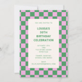 Invitation Fête d'anniversaire 30 ans damier rose et vert (Devant)