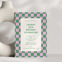 Fête d'anniversaire 30 ans damier rose et vert