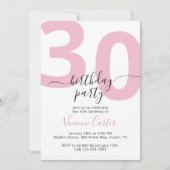 Invitation Fête d'anniversaire 30 ans écriture rose blanc (Devant)