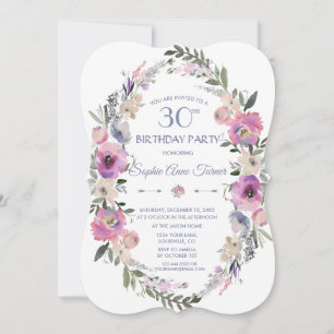 Invitation Fête d'anniversaire 30 ans Floral Bleu Poussiéreux