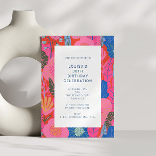 Invitation Fête d'anniversaire 30 ans Floral Rouge Moderne Co