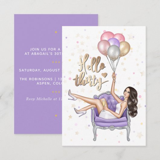 Invitation Fête d'anniversaire 30 ans girly (Devant / Derrière)
