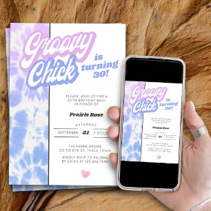 Invitation Fête d'anniversaire 30 ans Groovy Chick Tie Dye pa