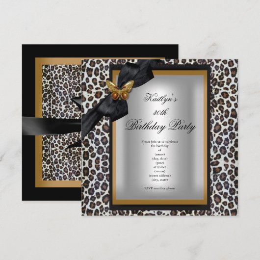 Invitation Fête d'anniversaire 30 ans Guépard doré Papillon n (Devant / Derrière)