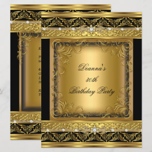 Invitation Fête d'anniversaire 30 ans Metallic Or Noir Diaman