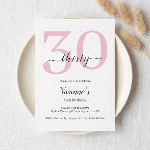 Invitation Fête d'anniversaire 30 ans Minimal Blush Rose Scri