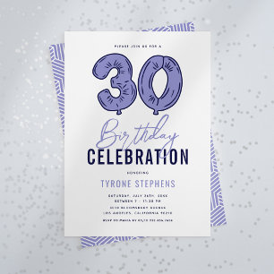 Invitation Fête d'anniversaire 30 ans moderne bleu