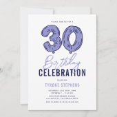 Invitation Fête d'anniversaire 30 ans moderne bleu (Devant)