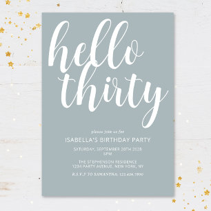Invitation Fête d'anniversaire 30 ans Moderne Chic Bleu Clair