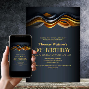 Invitation Fête d'anniversaire 30 ans moderne orange et gris