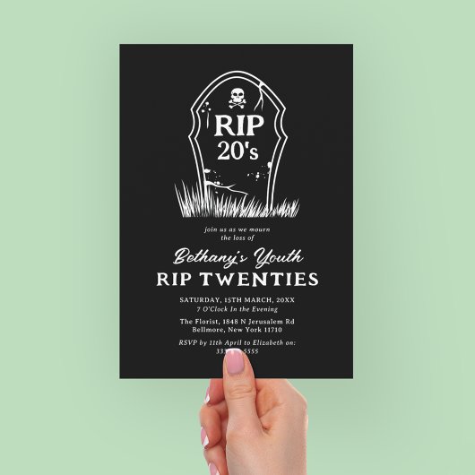 Invitation Fête d'anniversaire 30 ans Noir Blanc RIP 20s