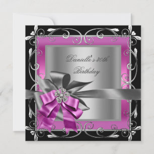 Invitation Fête d'anniversaire 30 ans Noir Rose Argent Gris N