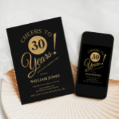 Invitation Fête d'anniversaire 30 ans Or Noir