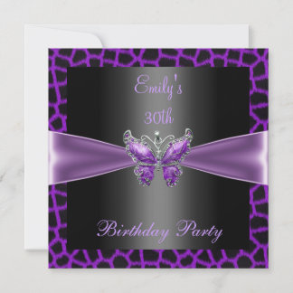 Invitation Fête d'anniversaire 30 ans Papillon Mauve Noir Vio