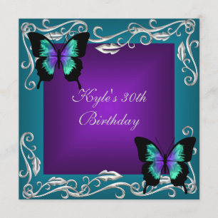 Invitation Fête d'anniversaire 30 ans Papillons Turquoise Vio
