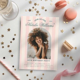 Invitation Fête d'anniversaire 30 ans rayures Preppy Photo Ro