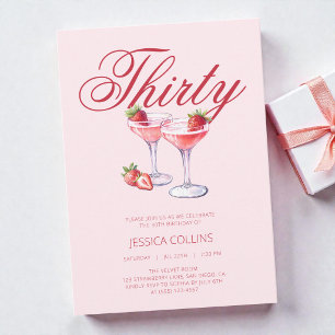 Invitation Fête d'anniversaire 30 ans Red Thirty Strawberry C