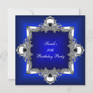 Invitation Fête d'anniversaire 30 ans Royal Blue Argent Chrom