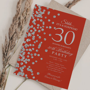 Invitation Fête d'anniversaire 30 ans surprise paillettes arg