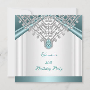 Invitation Fête d'anniversaire 30 ans Teal Bleu Blanc Diamant