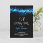 Invitation Fête d'anniversaire 30 ans thème Bokeh Bleu Noir (Debout devant)