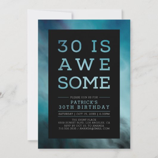 Invitation Fête d'anniversaire 30 ans Typography Moderne Teal (Devant)