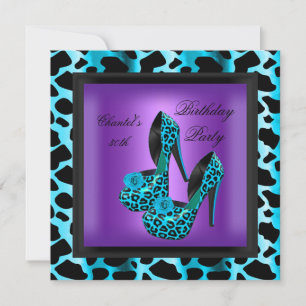 Invitation Fête d'anniversaire 30 ans Violet Léopard Bleu sar