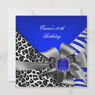 Invitation Fête d'anniversaire 30 ans Zèbre Léopard Bleu Noir