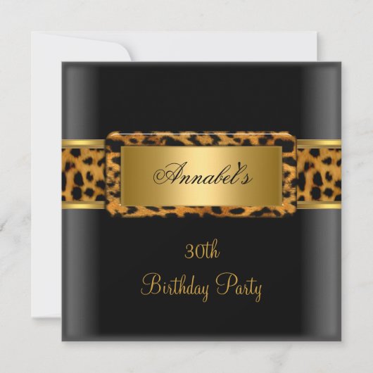 Invitation Fête d'anniversaire 30 ans Zèbre Or Noir Léopard 2 (Devant)