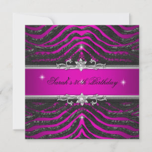 Invitation Fête d'anniversaire 30 ans Zèbre Rose Chaud Noir A