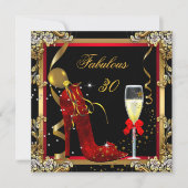 Invitation Fête d'anniversaire 30 Fabuleuse Or Rouge (Devant)