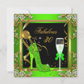 Invitation Fête d'anniversaire 30 fabuleuse vert citron or (Devant)