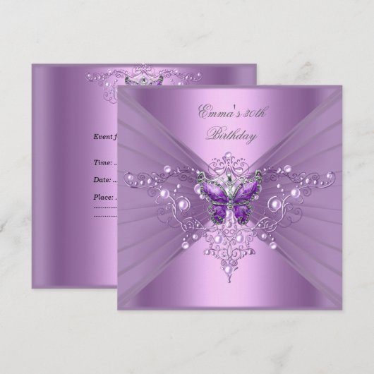 Invitation Fête d'anniversaire 30e Lilac Pearl Purple Butterf (Devant / Derrière)