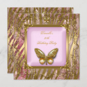 Invitation Fête d'anniversaire 30e Pink Gold Zebra Butterfly (Devant / Derrière)