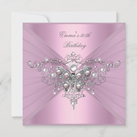 Invitation Fête d'anniversaire 30e Pink Pearl Butterfly (Devant)