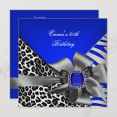 Invitation Fête d'anniversaire 30e Zebra Leopard Bleu Noir (Devant / Derrière)