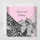 Invitation Fête d'anniversaire 30e Zebra Leopard rose noir (Devant)