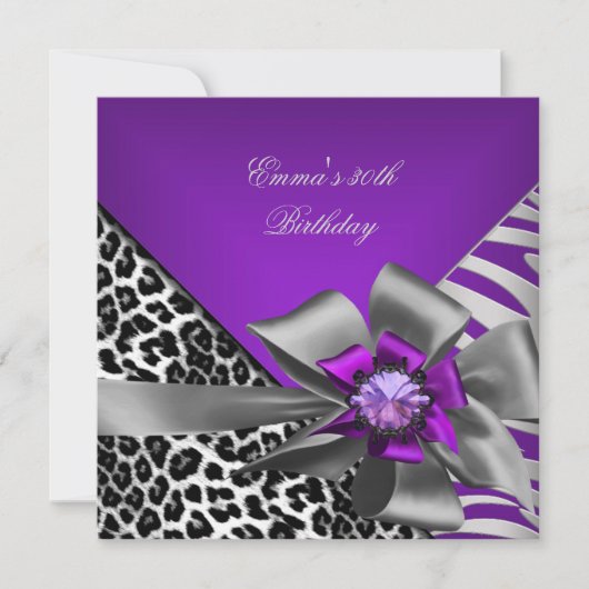 Invitation Fête d'anniversaire 30e Zebra Purple Black Leopard (Devant)