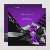 Invitation Fête d'anniversaire 30e Zebra violet noir gris arg (Devant / Derrière)