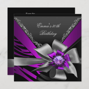 Invitation Fête d'anniversaire 30ème Zebra Purple Black Magen