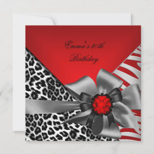 Invitation Fête d'anniversaire 30ème Zèbre Léopard Rouge Noi