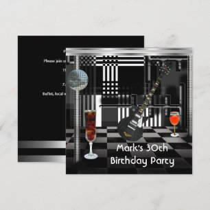 Invitation Fête d'anniversaire 30th Mens Guitare Boissons Noi