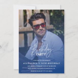 Invitation Fête d'anniversaire 34 ans homme bleu marine Photo