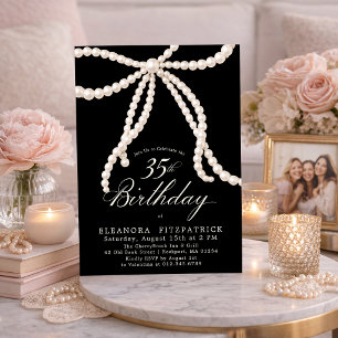 Invitation Fête d'anniversaire 35 ans Coquette Noir Blanc Nœu