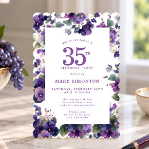 Invitation Fête d'anniversaire 35 ans Fleur violette pourpre