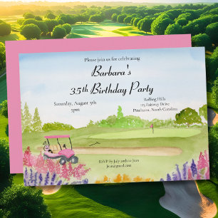 Invitation Fête d'anniversaire 35 ans Panier de golf rose Ter
