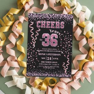 Invitation Fête d'anniversaire 36 ans Paillettes roses Strass